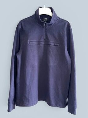 A.P.C. Belgrade Navy Turkish "Compact Cotton" Quarter Zip Sz L